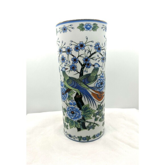 Vintage Asian Floral Bird Decor Gold Trim‎ Vase 10" GAR-G-650 - Picture 3 of 11